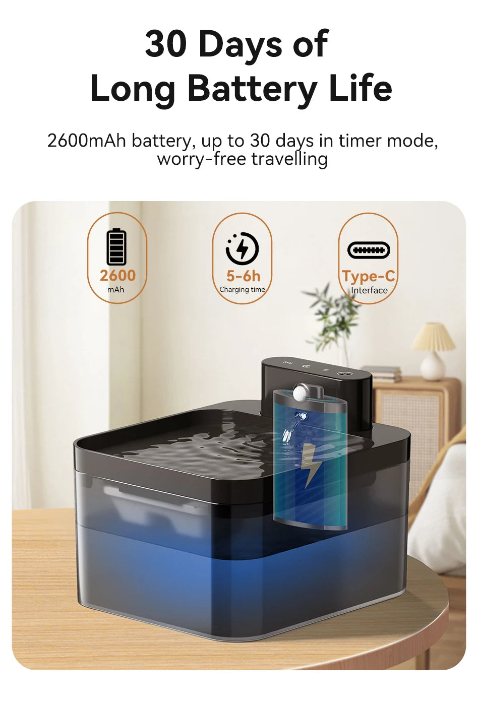 Fontaine à eau intelligente sans fil pour chats